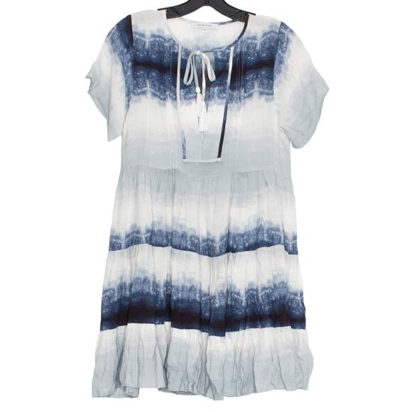 Dress Boho Tie Dye Cottage Festival Hippie 70s Beachy Coastal Casual Blue Medium - Picture 1 of 7